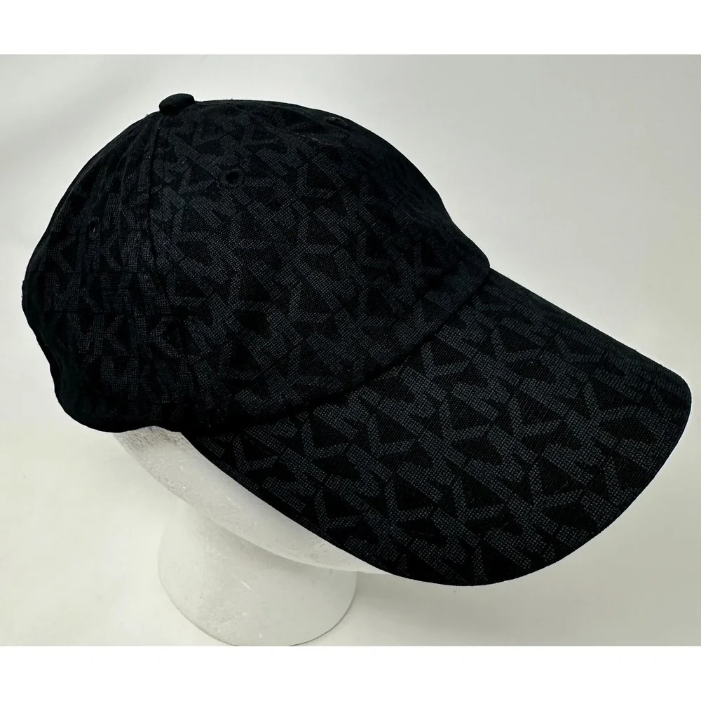 Michael Kors Womens Black Monogram Logo Baseball Cap Adjustable Hat MK Logo
